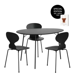 Arne Jacobsen Signatursæt: Special Edition Æggebordet m. 3 Myren Stole - Sort