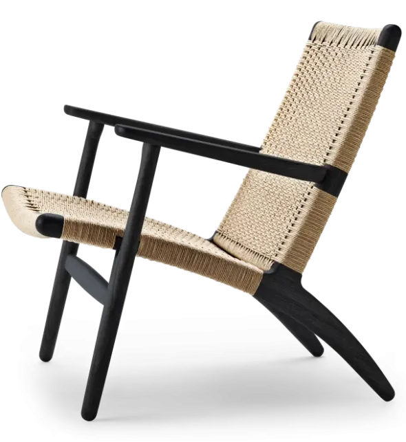 CH25 Loungestol, eg sortmalet med naturflet af Hans J. Wegner
