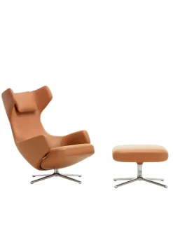 Grand Repos Lænestol inkl. Fodskammel, cognac (Premium Læder) fra Vitra