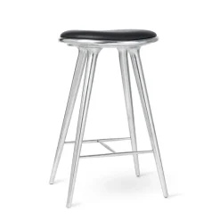 High Stool, aluminium, sort Ultra læder, 74 cm høj barstol fra Mater