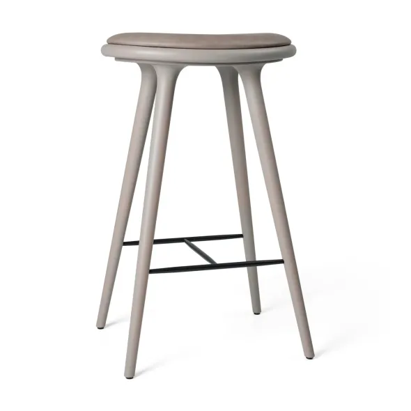 High Stool, grå bøg, Nuance Burned Grey læder, 74 cm, høj barstol fra Mater