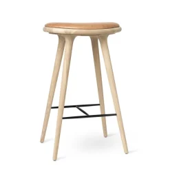 High Stool, sæbebehandlet eg, Pista Sand læder, 74 cm, høj barstol fra Mater