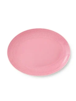 Rhombe oval fad, rosa fra Lyngby Porcelæn