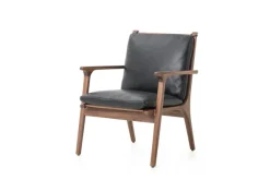 Rén loungestol, small, valnød, hynder m. sort læder