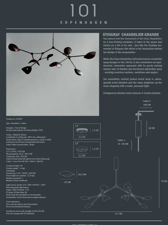 Stingray Chandelier, grande fra 101 Copenhagen