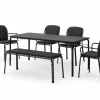 Thorvald havemøbelsæt i Warm Black med 1 bord, 4 stole og 1 bænk inkl. hynder fra &Tradition