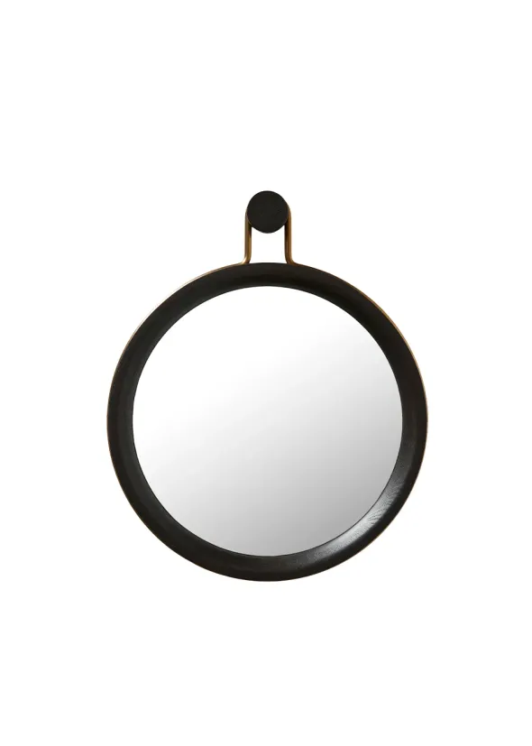 Utility Round Mirror Small Oak onyx Aged gold fra Stellar Works