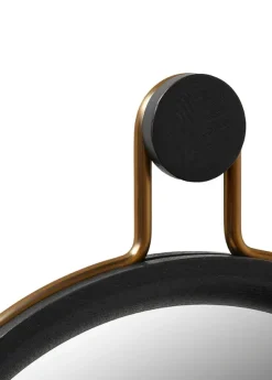Utility Round Mirror Small Oak onyx Aged gold fra Stellar Works