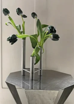 VISTA vase og lysestage, mat stål fra Kay Bojesen
