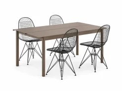Vitra x Muuto havemøbelsæt med 1 Linear Steel Taupe bord 140 x 75, og 4 sorte Eames Wire Chairs (DKR)