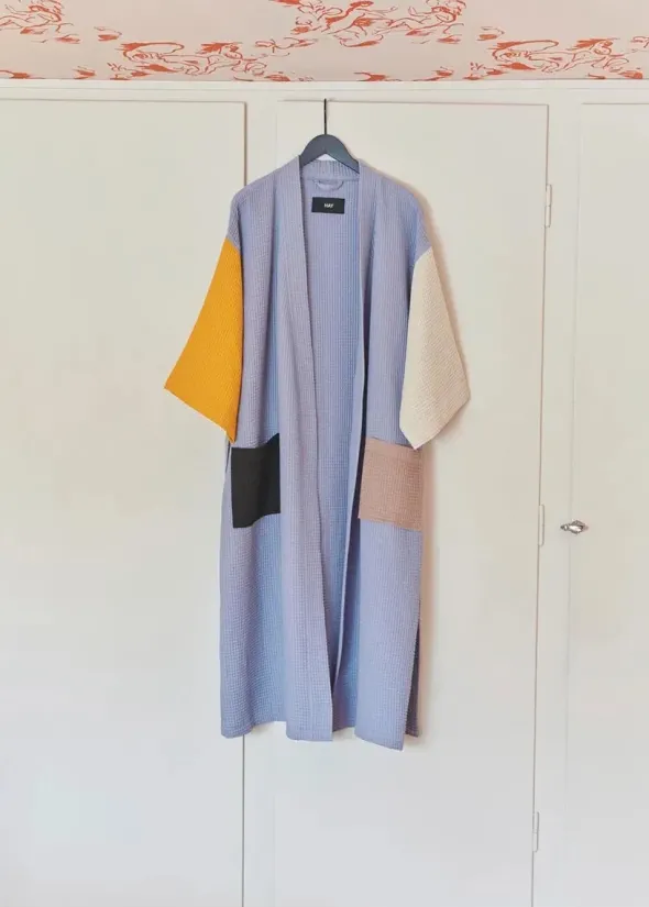 Waffle Badekåbe, dusty blue multi fra Hay