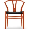 Y-stol CH24 Soft Orange Red med sort flet af Hans J. Wegner